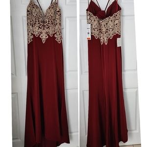 GLOW Burgundy Dress with Gold Crystals